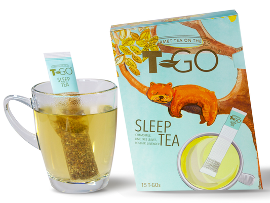 Sleep Teabag in a cup with TGO Sleep Tea Pack