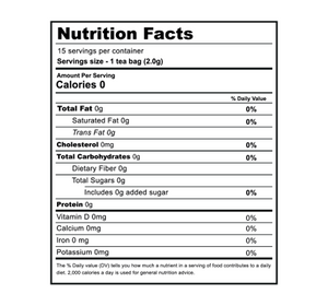 Earl Grey Decaf Nutrition label