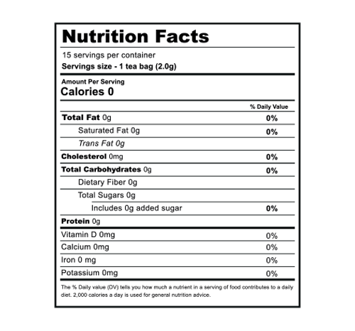 Strawberry Black Tea TGO Nutrition Label